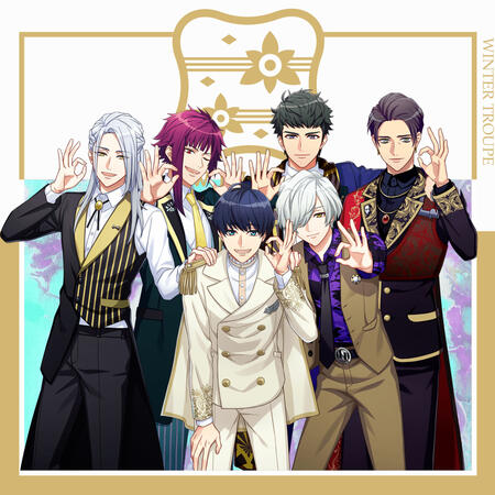 Art of Winter Troupe from a3. theyre all wearing fancy suits and doing an ok hand gesture